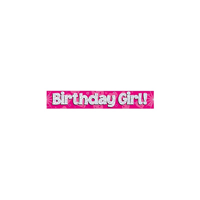 9ft Banner Birthday Girl Pink Holographic