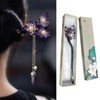 Flower Hair Stick Hair Chopstick with Tassels, Dark Blue Flower