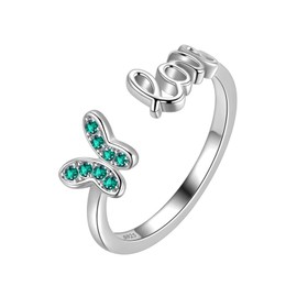 Butterfly Ring Adjustable Women 925 Sterling Silver Animal Butterflies Birthstone Love Open Ring Crystal Wedding Birthday Jewellery DR0154, Crystal