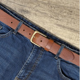 Ashford Ridge Genuine Italian Leather Belt for Men and Women, Full Grain Leather with Brass Colour Buckle, Made in England - Canella Large (36"- 40")