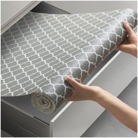 Viseeko Drawer and Shelf Liner for Kitchen Cabinet Liner Non-Adhesive Non-Slip Shelf Paper Thick Strong Grip Waterproof Contact Paper Easy to Clean for Shelves,Desks(Gray Quatrefoil 12IN X 10FT)