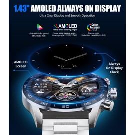 LIGE Smartwatch Men's 1.43 Inch AMOLED Display, Smartwatch with Phone Function and Voice Assistance Heart Rate SpO2 124 Sports Modes Fitness Watch Smart Watch for iOS Android