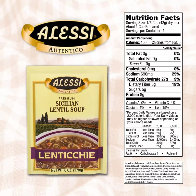 Alessi Sicilian Lentil Soup Mix Pack of 6 Quick Hearty