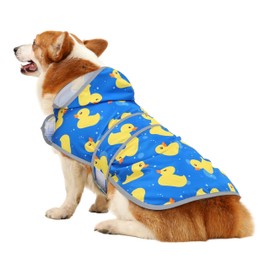 Dog Raincoat Hooded,Waterproof Rain Coat for Dogs with Adjustable Belly Strap,Reflective Strips, Lightweight Slicker Poncho Rain Jacket for Small Medium Large Dogs (Blue Duck, Large)
