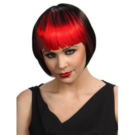 Enigma Wigs Women's 2-Toned Pageboy, Black with Red Layers, One Size