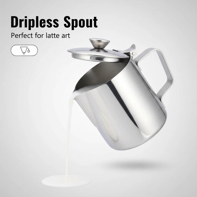 MEKOTRIN Milk Frother Cup 350ml (12oz), Stainless Steel Creamer Pitcher