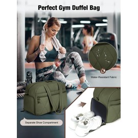 Lekespring Women's Weekend Travel Bag – 25L Waterproof Holdall Overnight Duffel with Shoe Compartment for Gym, Sports & Short Trips(Dark Green)