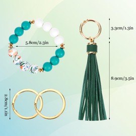 QFGasre 1 Pcs Silicone Bead Keychain Bracelet Car Keychain Holder Wristlet Bangle Chains with Leather Tassel for Women