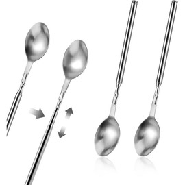 2Pcs Extendable Forks 8.7 to 25.6 Inch Adjustable Telescopic Fork, Stainless Steel Long Fork Retractable Dinner Fork for Fruit Dessert BBQ - Colour: 2 x Spoon