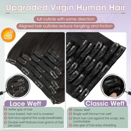 Benehair Clip-In Real Hair Extensions, 120 g, Heavy Clip-In Real Hair Extensions, 7 Pieces, 16 Clips, Remy Real Hair Extension, Lace Base Real Hair Extension Clip, 50 cm, Flax Yellow Mix Light Gold,