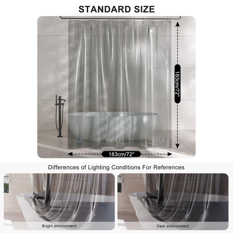 AmazerBath Shower Curtain Liner, 100% EVA Luxury Soft Clear Grey