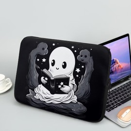 Showudesigns Cute Ghost Computer Sleeve for Women Men Slim Laptop Sleeve 15 inch Portable Accessory Bag Easy To Clean Computer Carrying Case Black Briefcase
