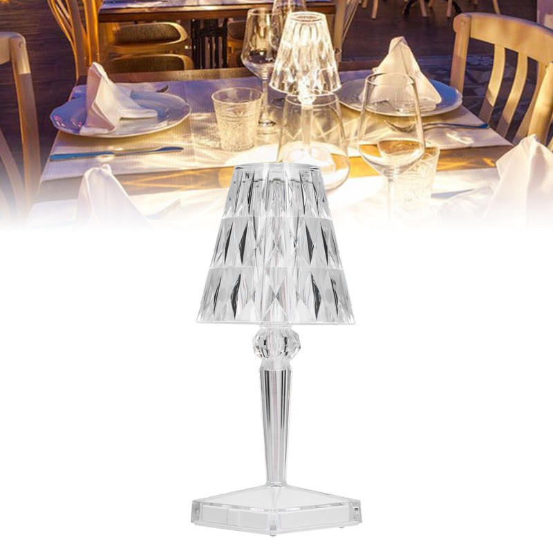 LED Crystal Table Light USB Charging Transparent Prism Dimmable Desk