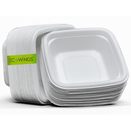 ECOWINGS Small Square Disposable Bowls: Sustainable Elegance for Every Bite - Compostable Paper Bowls Made of Sugarcane FibreBagasse, 4x4 Inch (50 Count)