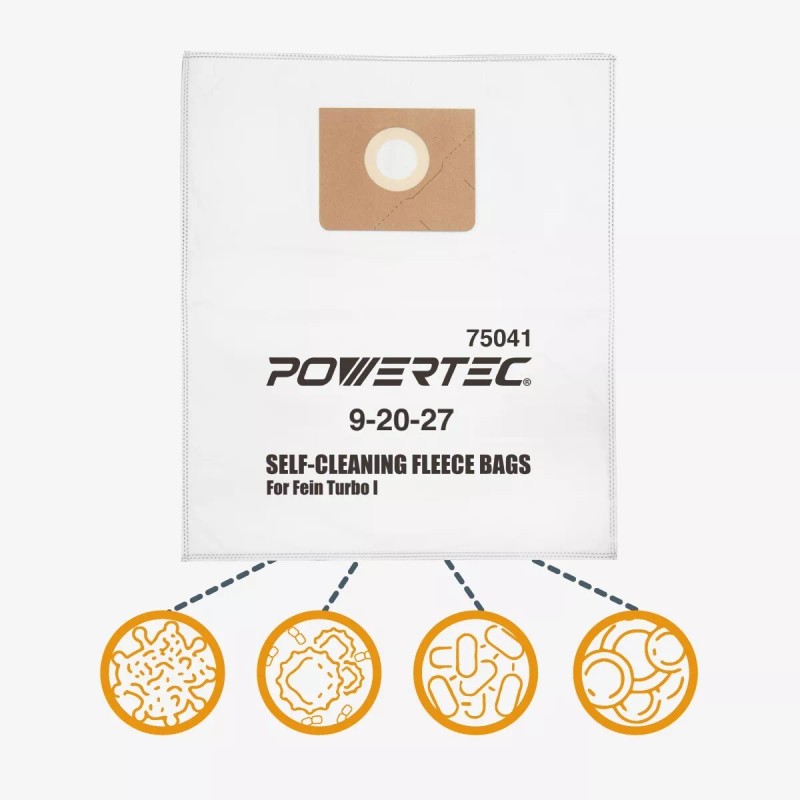 POWERTEC 75041 Self-Cleaning Fleece Bag for Fein Turbo I, 5PK