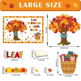 Kepeel Fall Reading Bulletin Board Set Autumn Thanksgiving Fall Tree Bulletin Board Classroom Decoration Fall Maple Leaves Tree Book Cutouts Home Window Wall Party Decor for Teacher(Leaf Through A Good Book)