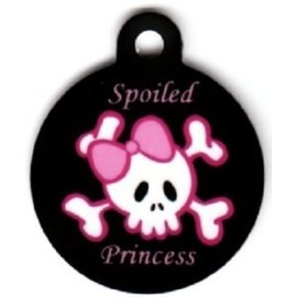 Atomic Market Round Spoiled Princess Skull with Pink Bow Pet ID Tag
