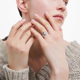 VONALA Moon and Star Rrings 925 Sterling Silver Moonstone Rings Asymmetric Crescent Moon Jewelry Gift for Women Teens Girls