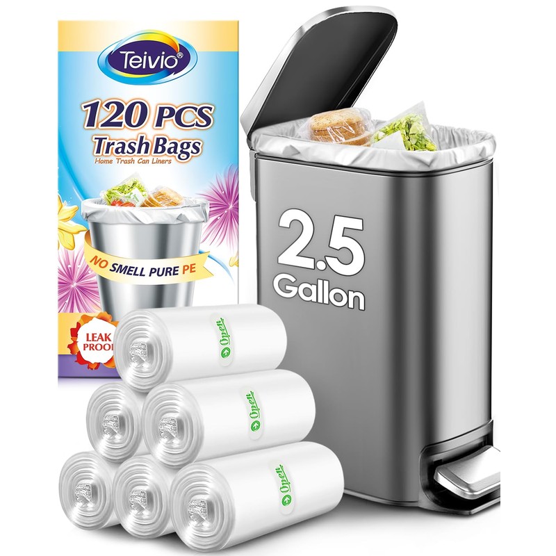 Teivio 2.5 Gallon 120 Counts Strong Trash Bags Garbage Bags,