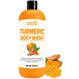 Ganskin Turmeric Body Wash – Skin Brightening Liquid Soap for Discoloration – Natural Anti Aging Exfoliating Turmeric Body Wash for Spots, Acne, Sun Damage – Bath Soap Skincare