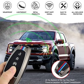 Moonlinks Key Fob Cover 5 Button Compatible with Ford Explorer Mustang Fusion Escape F150 F250 F350 F450 F550 Edge 2018-2022,Metal Gray Key Case & Silicone Key Cover with Keychain Key Protector Shell