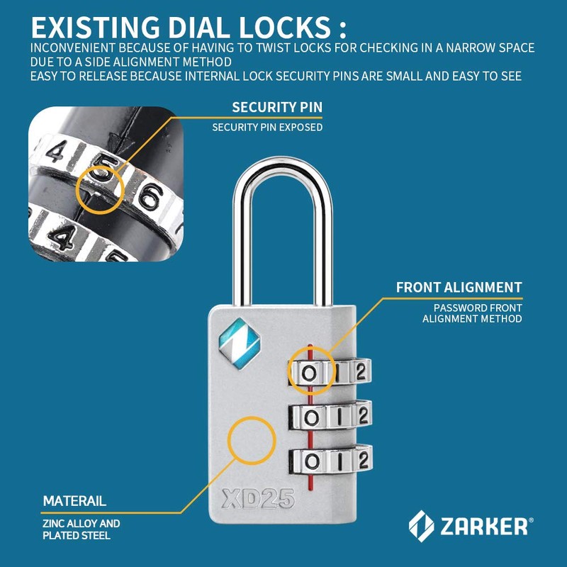 Zarker XD25 3-Digit Combination Small Mini Padlock, Emerald, 1-Pack