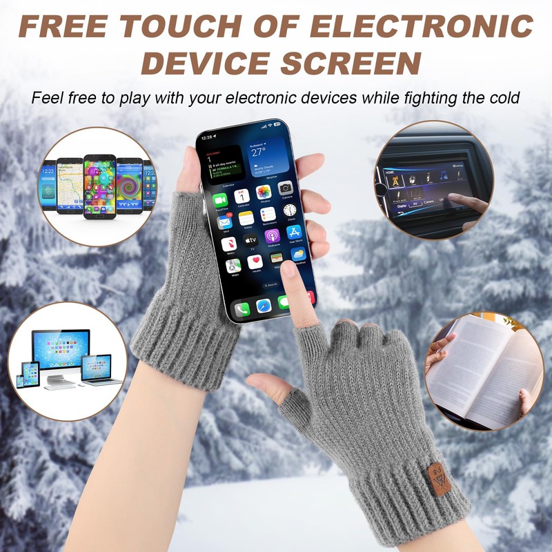 fauson Fingerless Gloves for Women -Winter Gloves Men Fingerless Glove