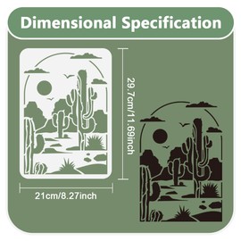Arizona Cactus Decor Stencil for Painting on Wall 29.7 x 21cm Reusable Plastic Craft Stencil for Painting on Wood Fabric Furniture, DIY Home Decor Stencil