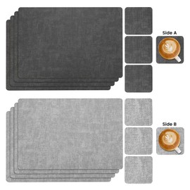 Myir JUN Washable Place Mats and Coasters, Washable Double-Sided Placemats, Faux Leather, Non-Slip Place Mat Leather Look for Dining Table (Dark Grey/Light Grey, Set of 4)