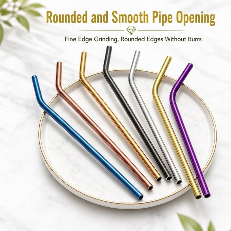 Bamily 12 Pcs Reusable Metal Straws, Curved Stainless Steel Straws
