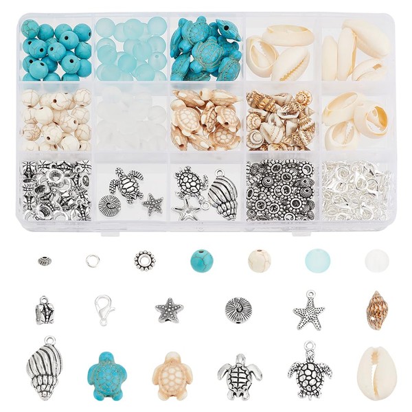 PH PandaHall 322pcs Beach Jewellery Making Kit Turquoise Turtle Beads