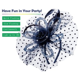 Navy Blue LED Light up Fascinator Hats Kentucky Fascinator Derby Flower Headband Feather Mesh Tea Party Wedding Hair Clip for Women