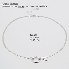 R.Universe 925 Sterling Silver Herringbone Chain CHOKER Necklace With Circle Pendant, Flat Snakechain Minimalist Geometric Birthday Best Friend Gift For Her Mum Prom Elegant Everyday Jewellery