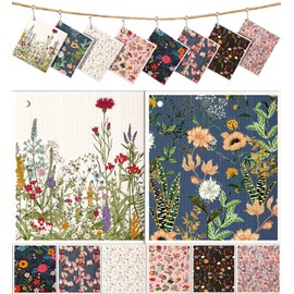 Miss Adola 8 Pack Reusable Kitchen Swedish Dishcloths for Washing Dishes - Absorbent Fast Drying Cleaning Sponge with Cute Flower Design - Washable Decor Cloths