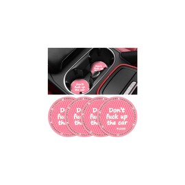 KHGUZ Bling Car Cup Coaster, 4PCS Anti Slip Crystal Rhinestone Vehicle Drink Insert Mat, 2.75 Inch Diamond Automotive Interior Coaster Decor Accessories, Universal for SUV, Sedan, Truck (Pink)
