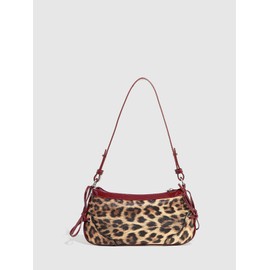 QWINEE Women's Leopard Print Purse Y2k Cheetah Shoulder Bag Bow Studded Clutch Zipper Adjustable Strap Underarm Bag Brown One Size