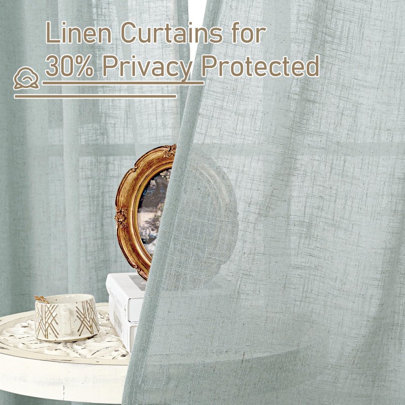LAMIT Semi Sheer Linen Curtains 54 Inch Length 2 Panels,