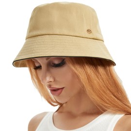 S.ROMZA Bucket Hat for Women Men UV Protection Summer Sun Hat Beach Travel Daily Headwear Cotton Unisex Packable Buckets Hat, Khaki, Medium