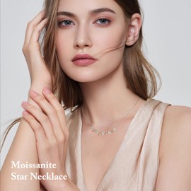 WOAINI Moissanite Pendant Necklace for Women, 1.5 Cttw VVSI Clarity Moissanite Pendant Star, 925 Sterling Silver 18K Gold Plated, Valentine's Day Anniversary Birthday Gift for Lady, 16" & 2" Extender