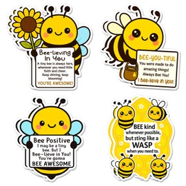 8 Pcs Positive Bee Stickers - Vinyl Sticker for Laptop, Car, Scrapbooks - Yellow Bee Sticker Decals for Bees Lovers, Animal Lover, Women, Girls, Friends