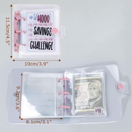 DVHOK Money Saving Binder, $1000 Money Saving Challenge Binder, Reusable Budget Book with Cash Envelopes Pink