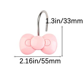 YOINIUEM Pink Bow Shower Curtain Hooks Set of 12, Cute Resin Decorative Curtain Hooks for Bathroom, Easy to Install and Durable for Any Shower Curtain or Liner
