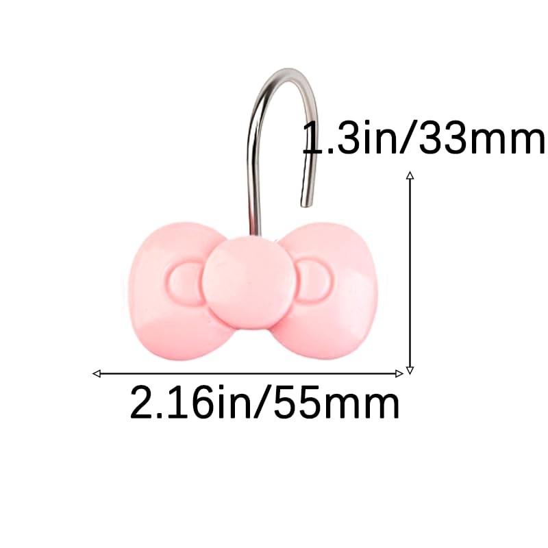 YOINIUEM Pink Bow Shower Curtain Hooks Set of 12, Cute