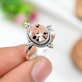 Morganit im Labor gezüchtet Edelstein 925 Sterling Silber Band Ring Männer & Frauen Alle Größen Handgefertigt Schmuck TSR252BC_4 (50 (15.9))