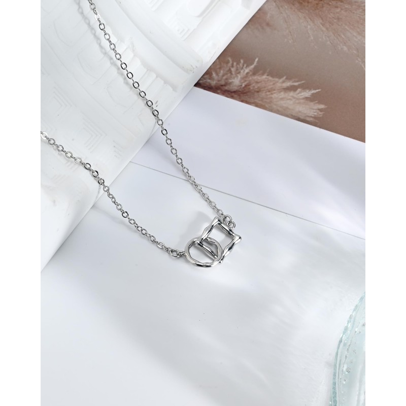 Desnuage Silver Geometric Square and Circle Pendant Necklace Simple Everyday