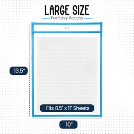 Essex Wares - 6 Pack, Blues & Greens, Water-Resistant Dry Erase Pocket Document Protectors, 10" Wide x 13.5" Tall - Dry Erase Clear Plastic Sleeves - Reusable & Easy Erase Plastic Invoice Holders