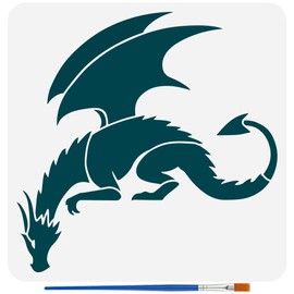 FINGERINSPIRE Dragon Painting Stencil with Paint Brush 11.8x11.8inch Pterosaur Drawing Template Dragon Pattern Stencil Corner Theme Decoration Template for Painting on Wood Wall Fabric Furniture