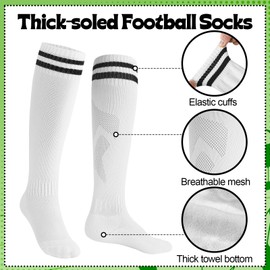 2 Pair Kids Football Socks Set with Shin Pads Boys and Shin Pad Sleeves, Football Socks Knee High Breathable Kids Shin Pads Comfort Fit for Girls Boys Junior Soccer Training (7-12 Years)