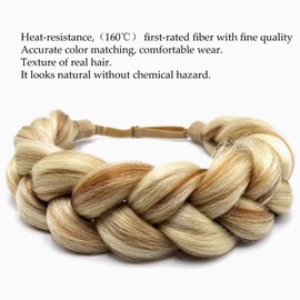 TOECWEGR Diadema trenzada de 2 hebras de pelo sintético trenzado a la moda, grueso y grueso, elástico, accesorios de belleza para mujer (banda para el pelo A5)