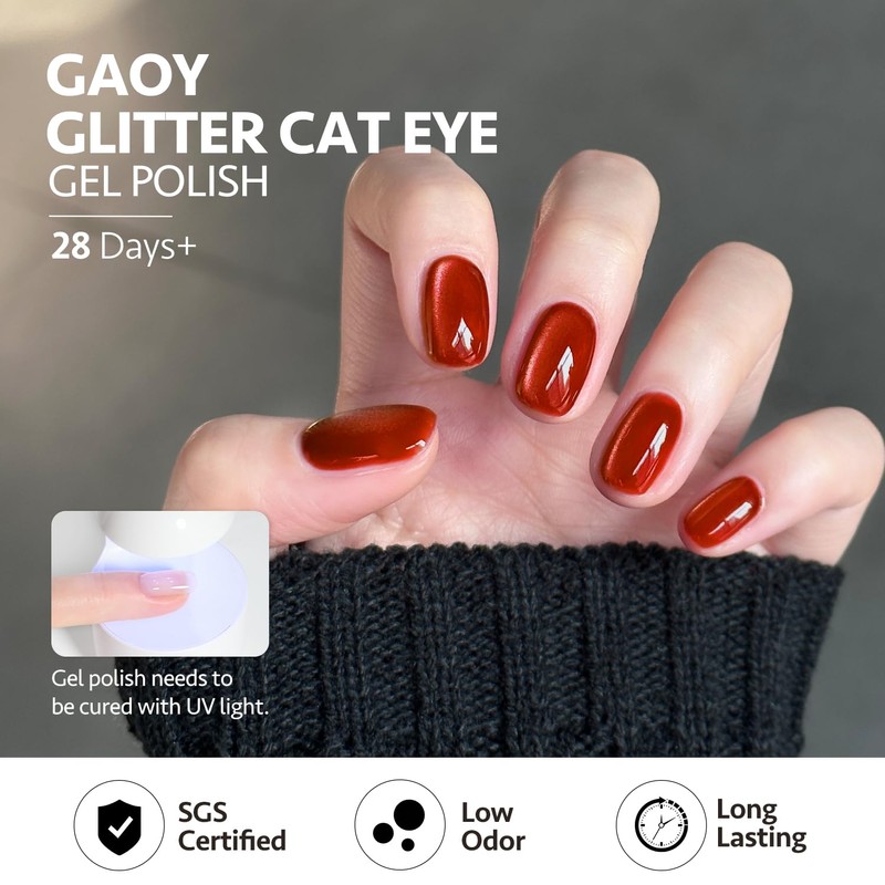 GAOY Glassy Cat Eye Gel Nail Polish, 16ml Glitter Holographic